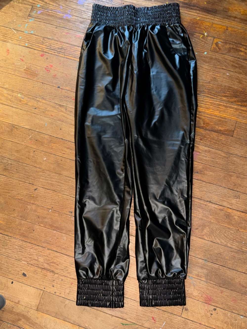 Black Faux Leather Jogger Pants
